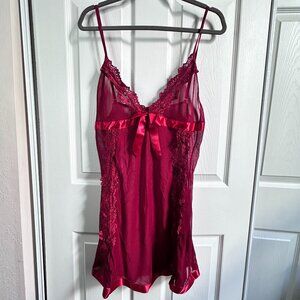 Women's 4X Red Sheer Chemise Babydoll Nightie Bow Lace Trim Valentines Day READ